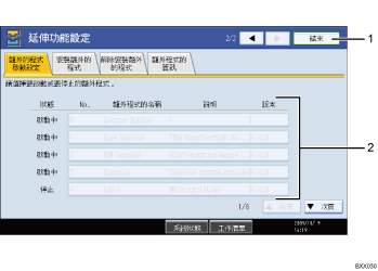 操作面板畫面說明圖（編號的標註圖）