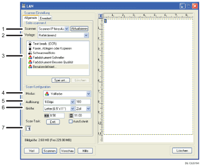 Die Abbildung zeigt die Anwendungsansicht anhand durchnummerierter Illustration