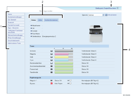 Nummerierte Abbildung der Webbrowser-Anzeige