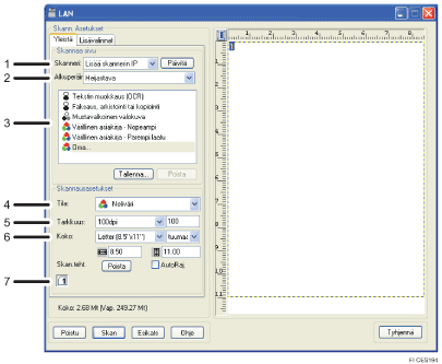 Numeroitu kuva sovelluksen näytöstä
