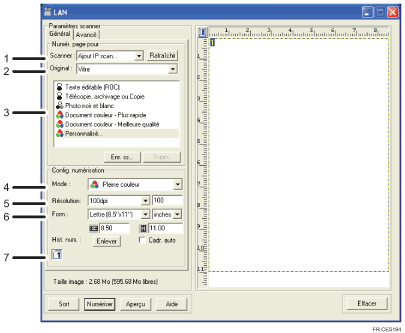 Illustration avec légendes numérotées de l'écran de l'application