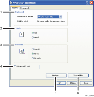 Az alkalmazás képernyőjének illusztrációja, számozott jelölés illusztrációja