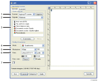 Illustrazione schermata applicazione con didascalie numerate