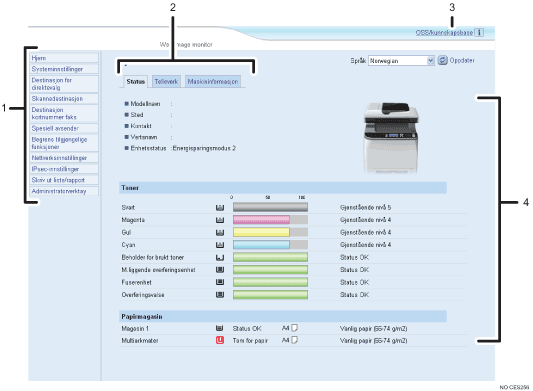 Illustrasjon av nettleserskjermbilde med nummerert bildetekst
