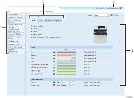 Ilustracja ekranu przeglądarki internetowej — ilustracja z numerowanymi odnośnikami