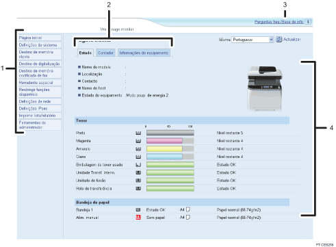 Ilustração com numeração do ecrã do Web browser