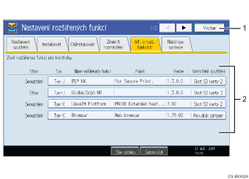 Ilustrace displeje ovládacího panelu - číslovaná ilustrace