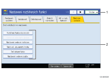 Ilustrace displeje ovládacího panelu - číslovaná ilustrace