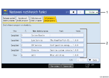Ilustrace displeje ovládacího panelu - číslovaná ilustrace