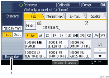 Číslovaná ilustrace ovládacího panelu zařízení