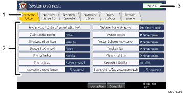 Obrázek obrazovky ovládacího panelu (obrázek s číselnými popisky)