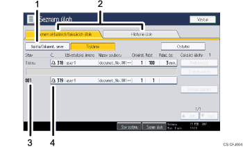 Číslovaná ilustrace ovládacího panelu zařízení
