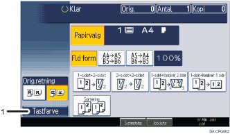 Nummereret illustration af skærmen på betjeningspanelet