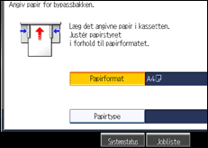 Illustration af skærmen på betjeningspanelet