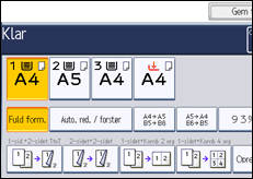Illustration af skærmen på betjeningspanelet