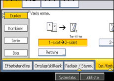 Illustration af skærmen på betjeningspanelet