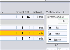 Illustration af skærmen på betjeningspanelet