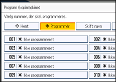 Illustration af skærmen på betjeningspanelet
