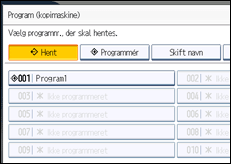 Illustration af skærmen på betjeningspanelet