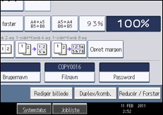 Illustration af skærmen på betjeningspanelet