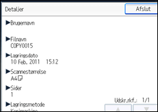 Illustration af skærmen på betjeningspanelet