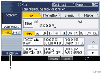Nummereret illustration af skærmbilledet på betjeningspanelet