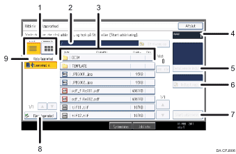 Nummereret illustration af skærmbilledet på betjeningspanelet