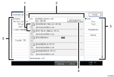 Nummereret illustration af skærmen på betjeningspanelet