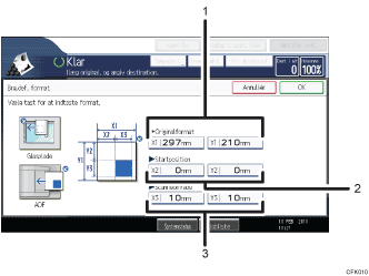 Nummereret illustration af skærmen på betjeningspanelet