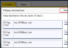 Illustration af skærmen på betjeningspanelet
