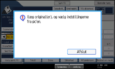 Illustration af skærmen på betjeningspanelet