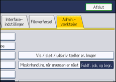 Illustration af skærmen på betjeningspanelet