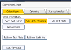 Illustration af skærmen på betjeningspanelet
