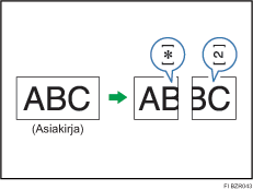 Esimerkki sivun jakamisesta ja pienentämisestä