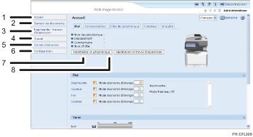 Illustration de l'écran du navigateur Web avec légende numérotée