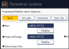 Illustration de l'écran du panneau de commande