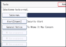 Illustration de l'écran du panneau de commande