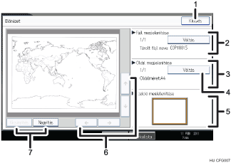 Kezelőpanel képernyőjének számozott jelölésű illusztrálása