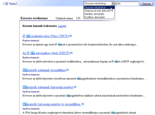 Keresési eredmény képernyője