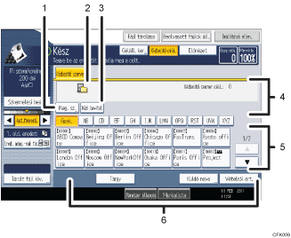 Kezelőpanel képernyőjének számozott jelölésű illusztrálása