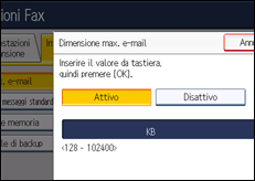 Illustrazione della schermata sul pannello di controllo