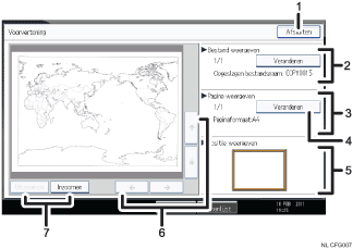 Genummerde afbeelding van het scherm van het bedieningspaneel