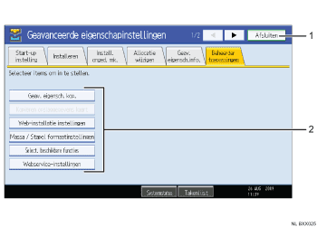 Schermafbeelding van het bedieningspaneel (illustratie met nummers en benamingen)