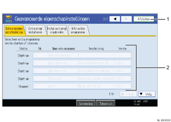 Schermafbeelding van het bedieningspaneel (illustratie met nummers en benamingen)