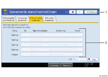 Schermafbeelding van het bedieningspaneel (illustratie met nummers en benamingen)