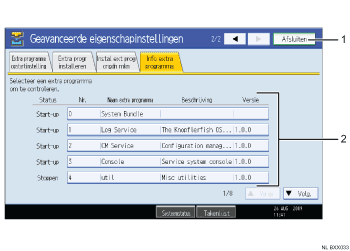 Schermafbeelding van het bedieningspaneel (illustratie met nummers en benamingen)