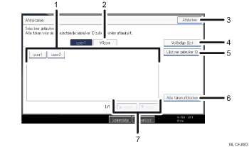 Genummerde afbeelding van het scherm van het bedieningspaneel