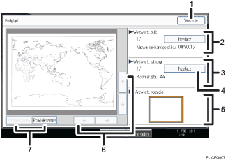 Ilustracja ekranu panela oznaczona numerowanymi odsyłaczami