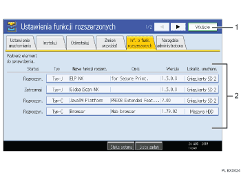 Ilustracja ekranu panelu operacyjnego (ilustracja z numerowanymi odnośnikiami)