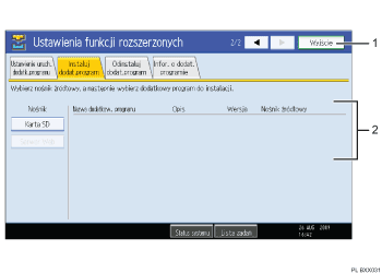 Ilustracja ekranu panelu operacyjnego (ilustracja z numerowanymi odnośnikiami)